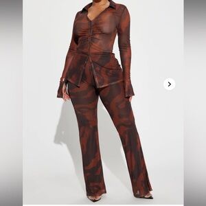 Fashion Nova Mesh Two-Piece Set | Sheer Button-Front Top & Pants